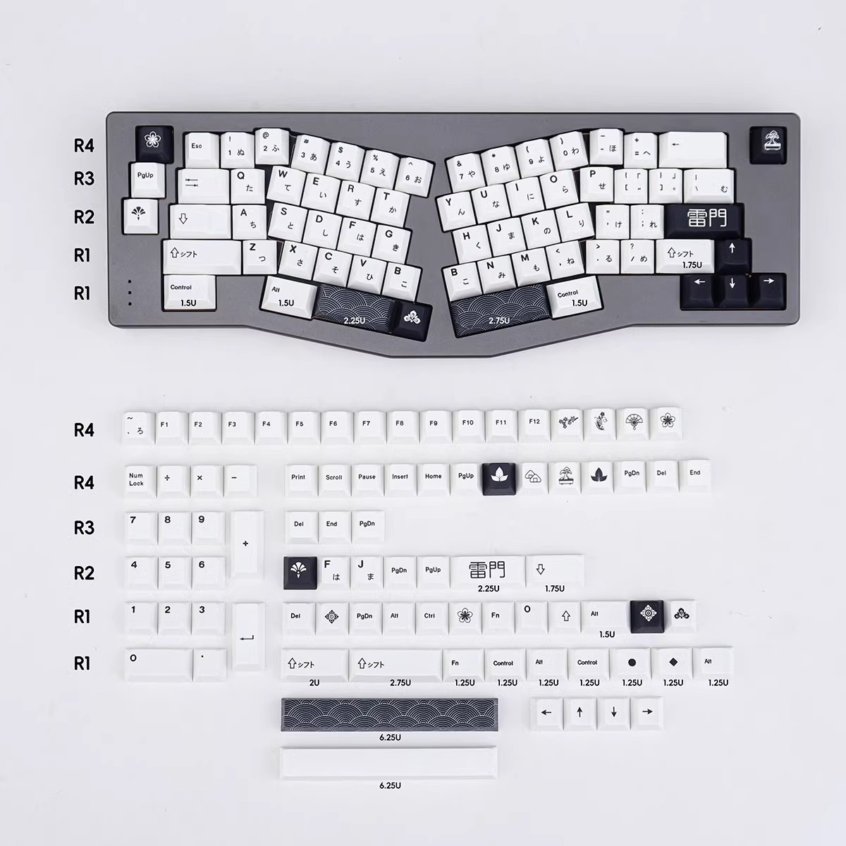 Kaminarimon Japanese 104+48 Full PBT Dye Sublimation Keycaps Set Side Legends for Cherry MX Mechanical Gaming Keyboard